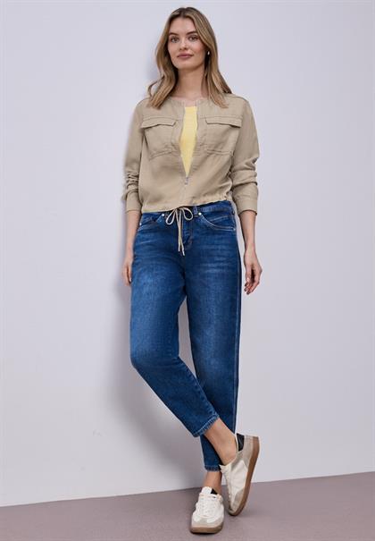 Jacke im Washed-Look mit Tunnelzug safari beige