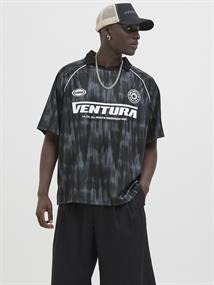 JCORETREAT AOP MESH OPEN COLLAR POLO LN black