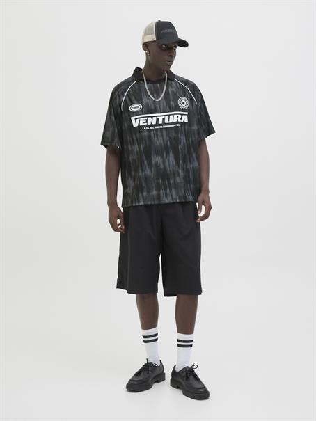 JCORETREAT AOP MESH OPEN COLLAR POLO LN black