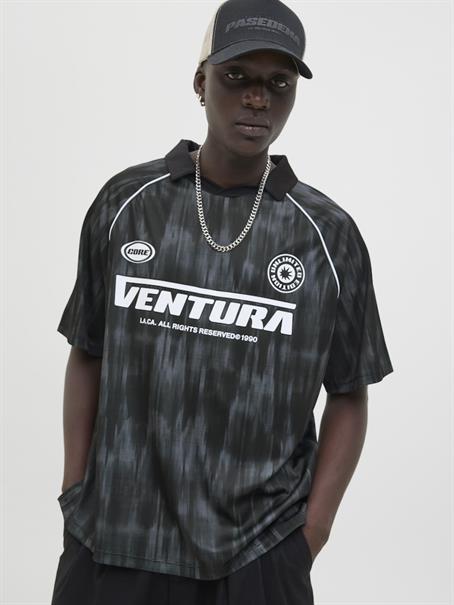 JCORETREAT AOP MESH OPEN COLLAR POLO LN black