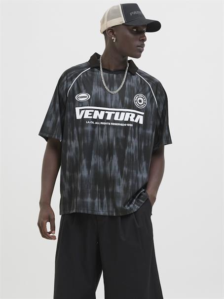 JCORETREAT AOP MESH OPEN COLLAR POLO LN black