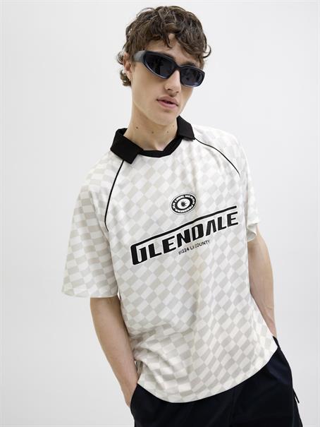 JCORETREAT AOP MESH OPEN COLLAR POLO LN cloud dancer