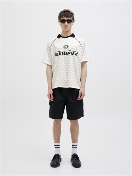 JCORETREAT AOP MESH OPEN COLLAR POLO LN cloud dancer