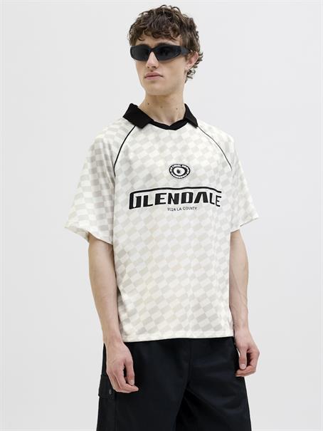 JCORETREAT AOP MESH OPEN COLLAR POLO LN cloud dancer