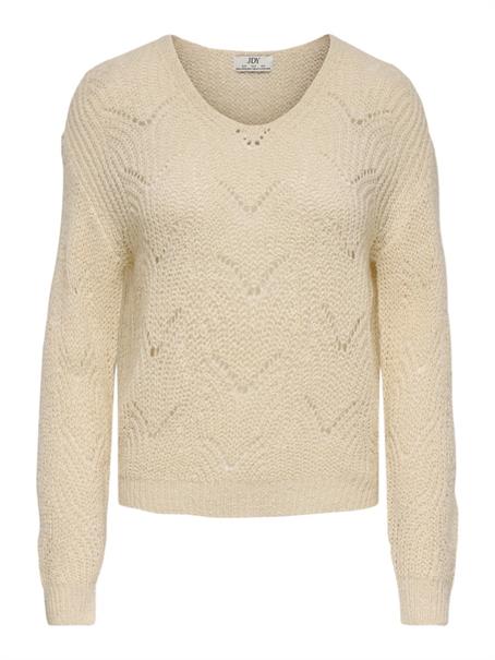 JDYBADUT L/S V-NECK STRUC GLITT PULL KNT crème brûlée