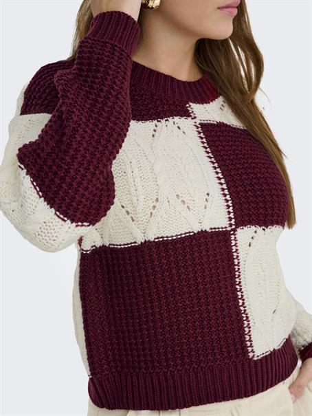 JDYJUSTY L/S MIX STRUC PULLOVER KNT NOOS cabernet