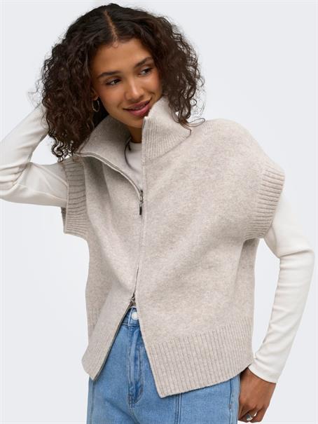 JDYLEA S/L HN 2WAY ZIP VEST KNT NOOS natural melange