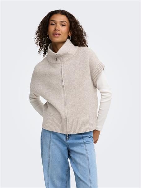 JDYLEA S/L HN 2WAY ZIP VEST KNT NOOS natural melange
