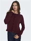 JDYLETTY L/S ON FRILL CARDIGAN KNT NOOS maroon banner