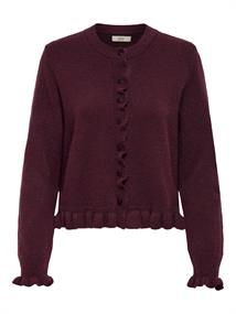 JDYLETTY L/S ON FRILL CARDIGAN KNT NOOS maroon banner