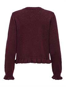 JDYLETTY L/S ON FRILL CARDIGAN KNT NOOS maroon banner