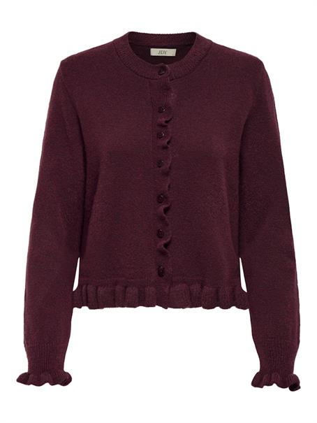 JDYLETTY L/S ON FRILL CARDIGAN KNT NOOS maroon banner