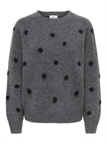 JDYMELEA L/S O-NECK POMPOM PULLOVER KNT dark grey melange