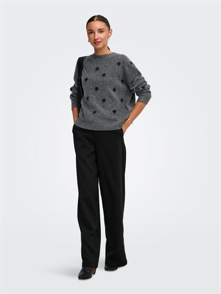 JDYMELEA L/S O-NECK POMPOM PULLOVER KNT dark grey melange