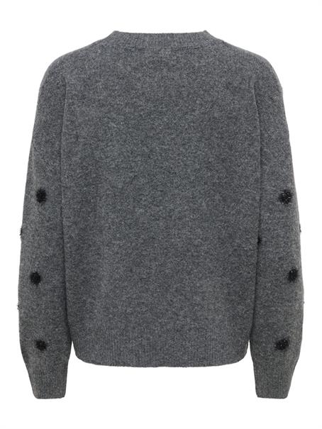 JDYMELEA L/S O-NECK POMPOM PULLOVER KNT dark grey melange