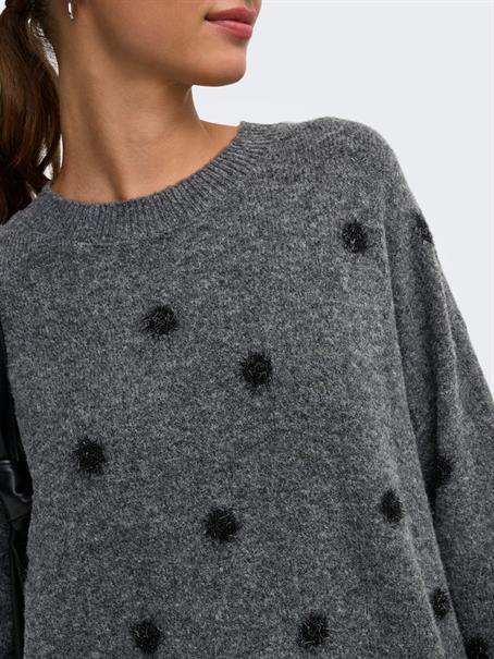 JDYMELEA L/S O-NECK POMPOM PULLOVER KNT dark grey melange