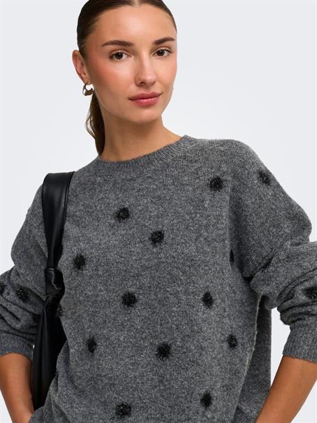 JDYMELEA L/S O-NECK POMPOM PULLOVER KNT dark grey melange