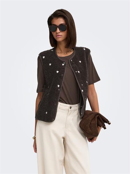 JDYSIMINA TEDDY HEART EMB WAISTCOAT OTW chocolate torte