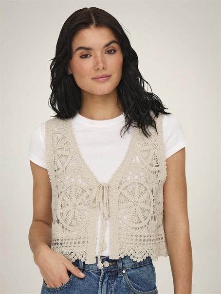 JDYVIC S/L V-NECK TIE VEST KNT tapioca