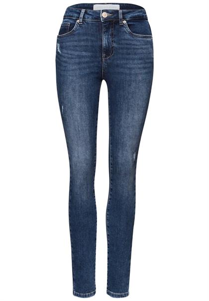 Jeans mit Destroyed Details dark blue authentic wash