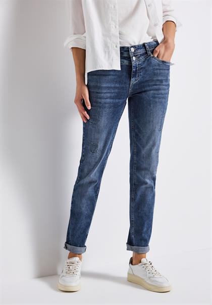 Jeans mit Destroyed Details mid blue random washed