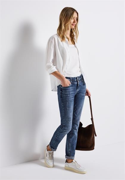 Jeans mit Destroyed Details mid blue random washed