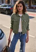 Jeansjacke mit Knöpfen im Cropped Fit olive washed