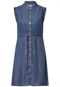 Jeanskleid mit Rüschen mid blue soft washed