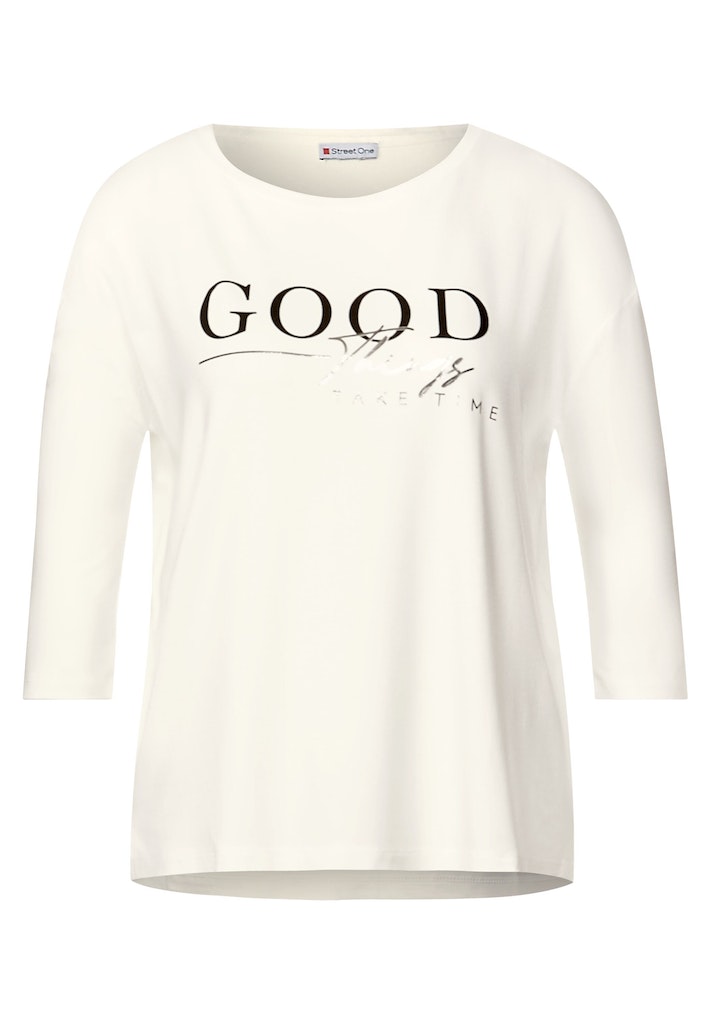 Street One Damen Longsleeve Jersey off white bequem T-Shirt kaufen mit Wording online bei