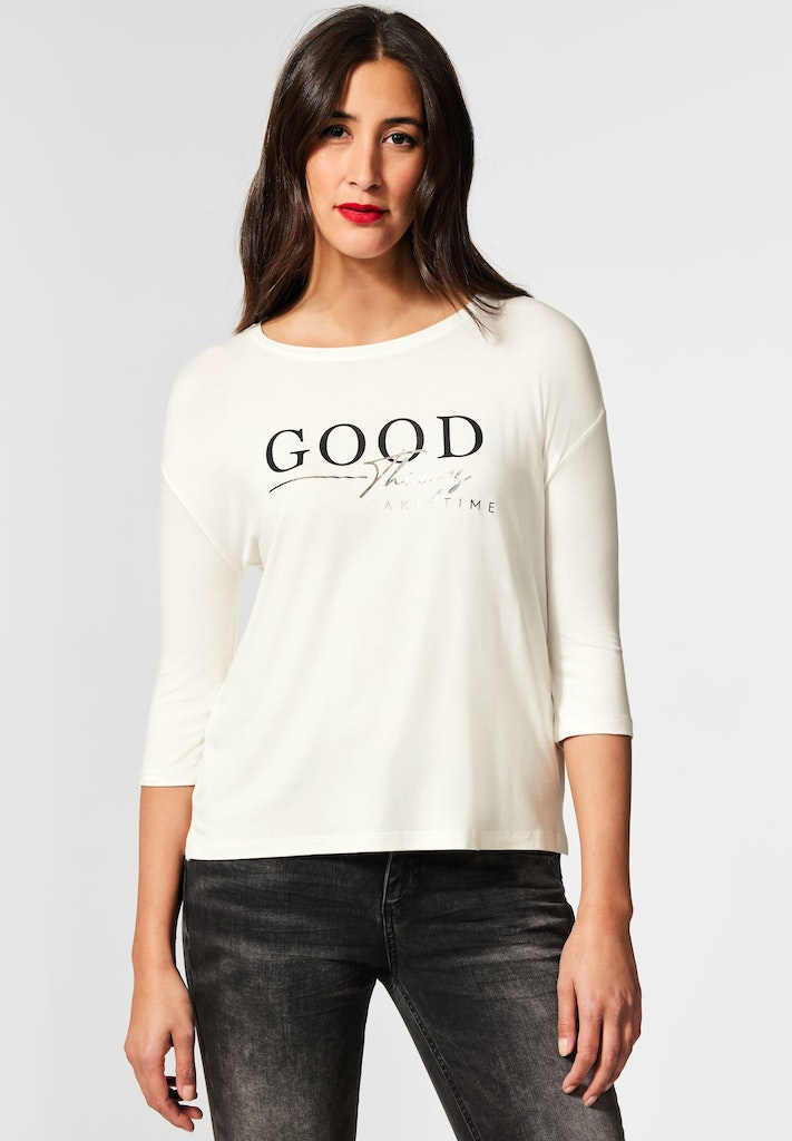 Street One Damen Longsleeve Jersey T-Shirt mit Wording off white bequem  online kaufen bei