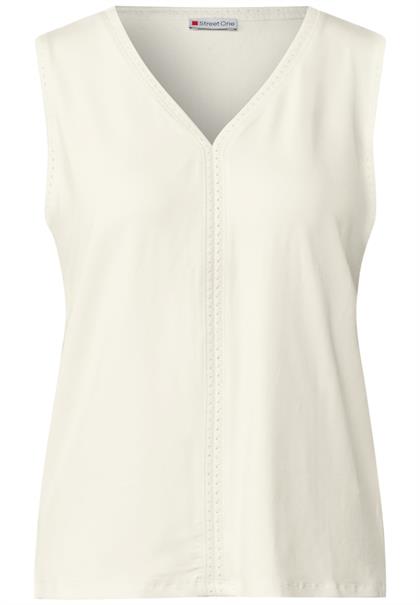 Jersey-Top mit Häkeldetails off white