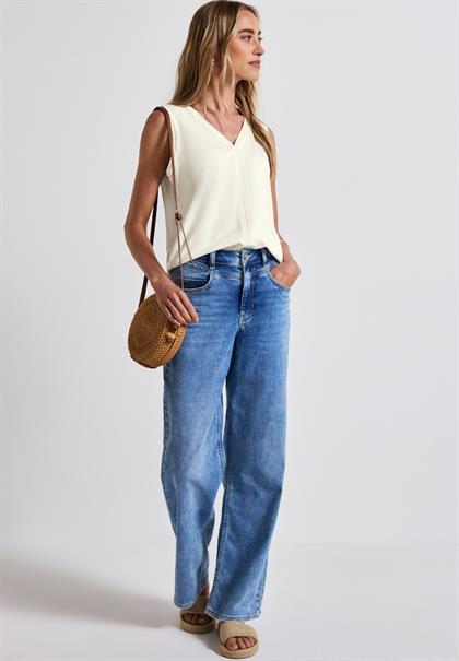 Jersey-Top mit Häkeldetails off white