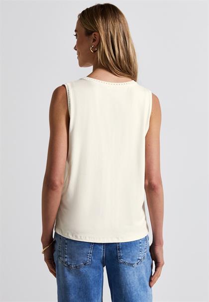 Jersey-Top mit Häkeldetails off white