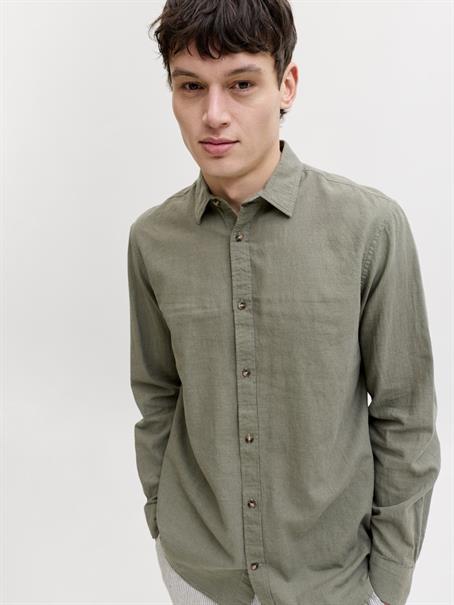 JJESUMMER LINEN BLEND SHIRT L/S SN dusty olive