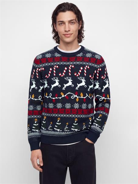 JJXMAS SANTA KNIT CREW NECK navy blazer