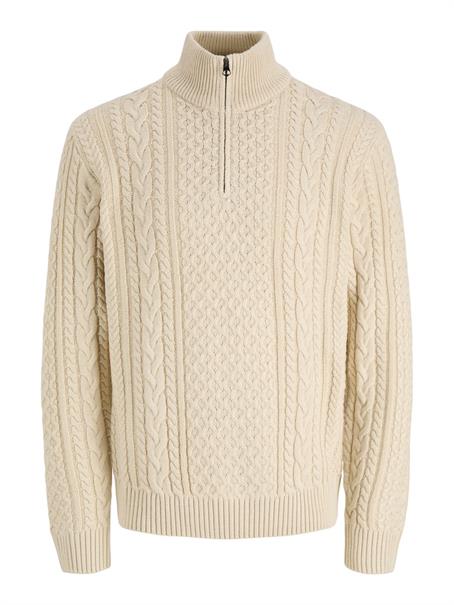 JPRBLUCALLUM CABLE KNIT HALF ZIP parchment