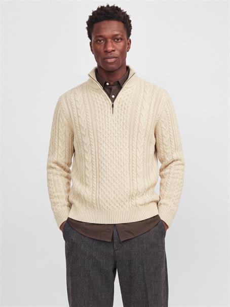 JPRBLUCALLUM CABLE KNIT HALF ZIP parchment
