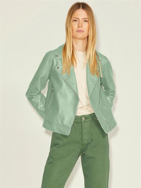 JXGAIL FAUX LEATHER BIKER JACKET NOOS smoke green
