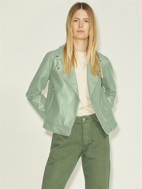 JXGAIL FAUX LEATHER BIKER JACKET NOOS smoke green