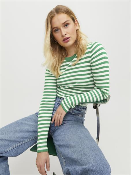JXJODI TIGHT STRIPE CREW NECK KNIT NOOS medium green