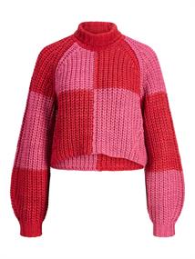 JXKELVY CHUNKY CHECK HIGH NECK KNIT raspberry sorbet