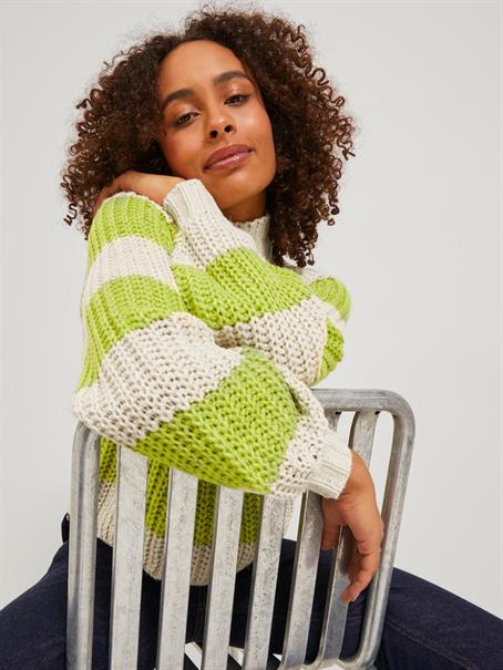 JXKELVY CHUNKY STRIPE HIGH NECK KNIT SN bone white