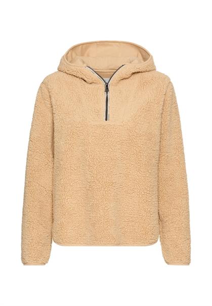 Kapuzenpullover mit halbem Reißverschluss caramel