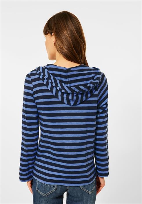 Cecil Damen mit bei Streifen kaufen Longsleeve deep bequem Kapuzenshirt blue online