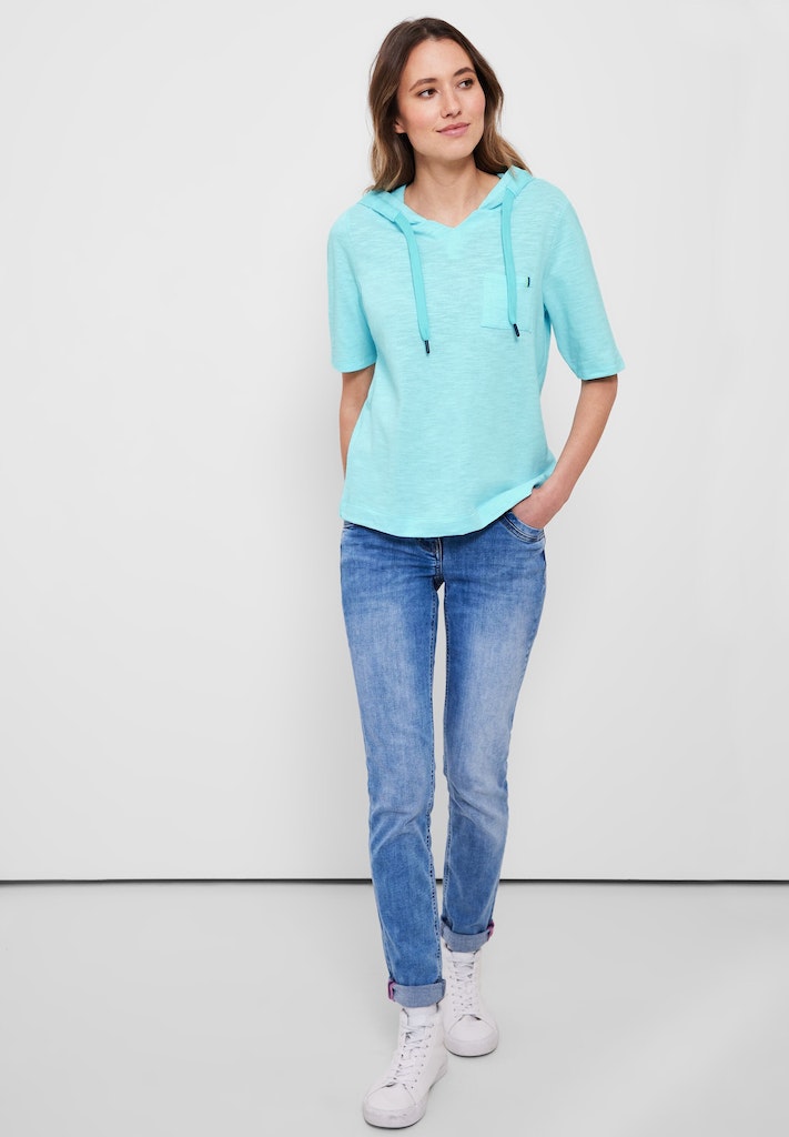 Cecil Damen T-Shirt Kapuzenshirt mit Struktur deep blue bequem online  kaufen bei