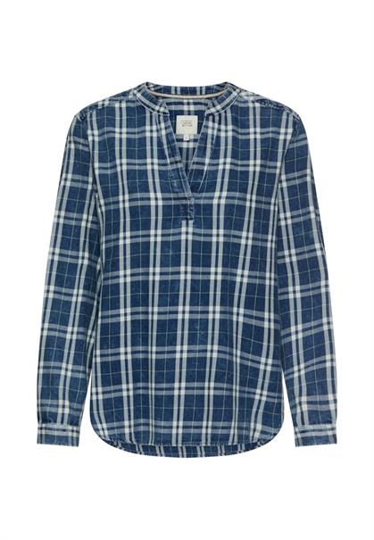 Karierte Schlupfbluse aus reiner Baumwolle indigo