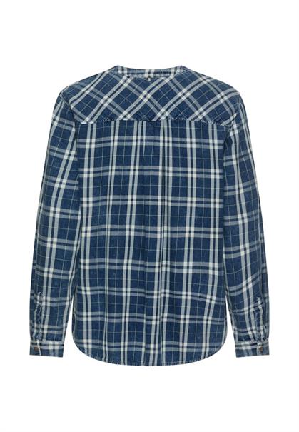 Karierte Schlupfbluse aus reiner Baumwolle indigo