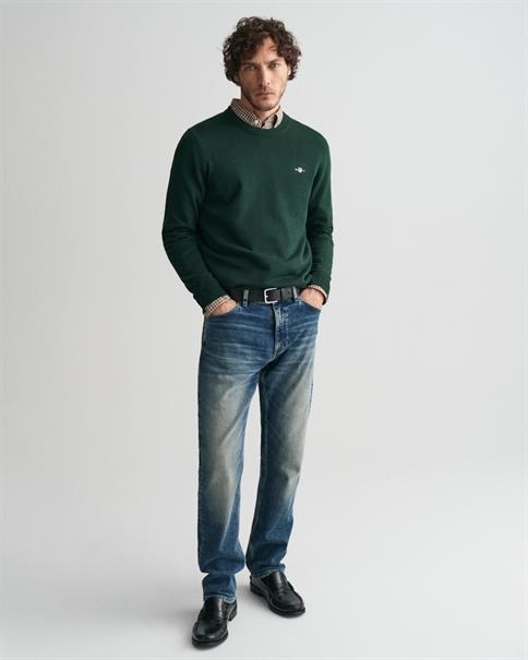 Klassischer Rundhalspullover aus Baumwolle tartan green