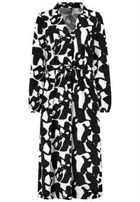 Kleid mit Bindegürtel graphics: black-offwhite