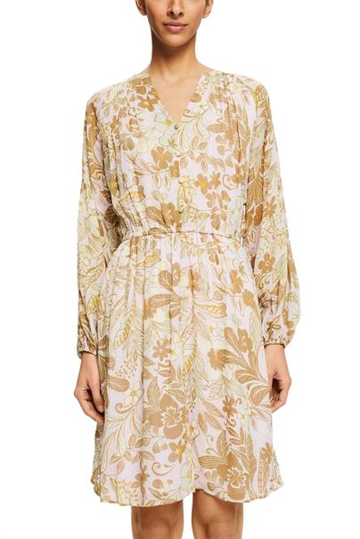 Kleid mit floralem Print beige